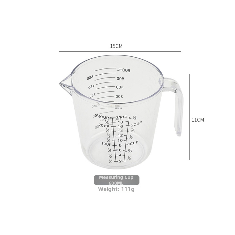 Átlátszó műanyag mérőedény skálával, konyhai használatra, 300/600/1000 ml, vastag PS anyagból