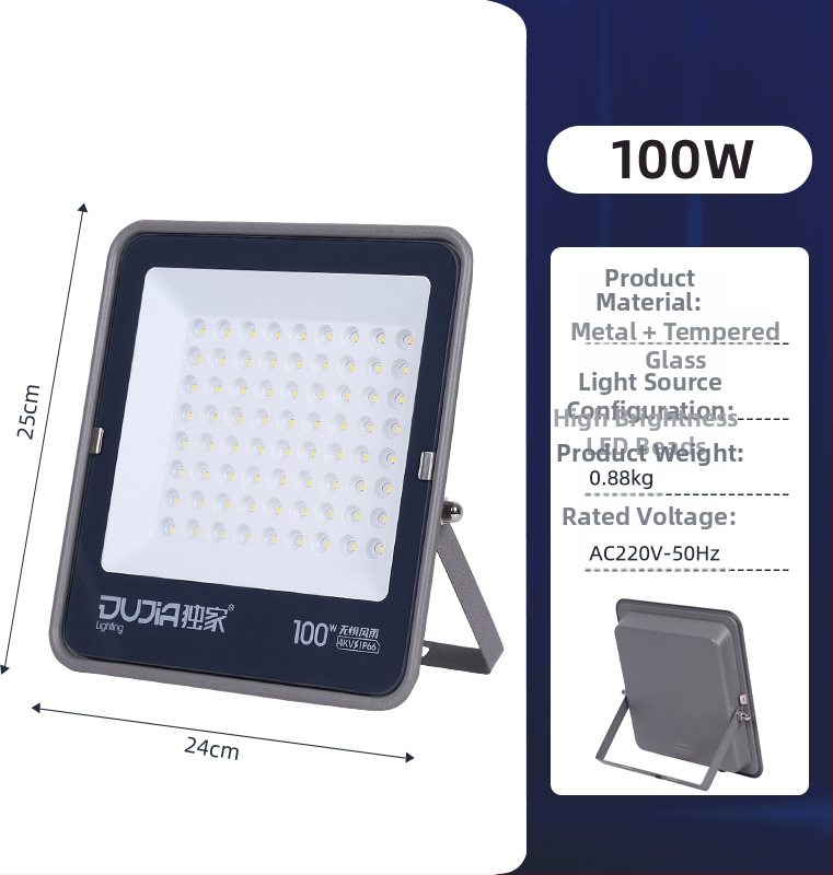 LED kültéri reflektor IP66 vízálló, 100W, alumínium ház, fehér fény, udvarra, műhelybe és gyárba