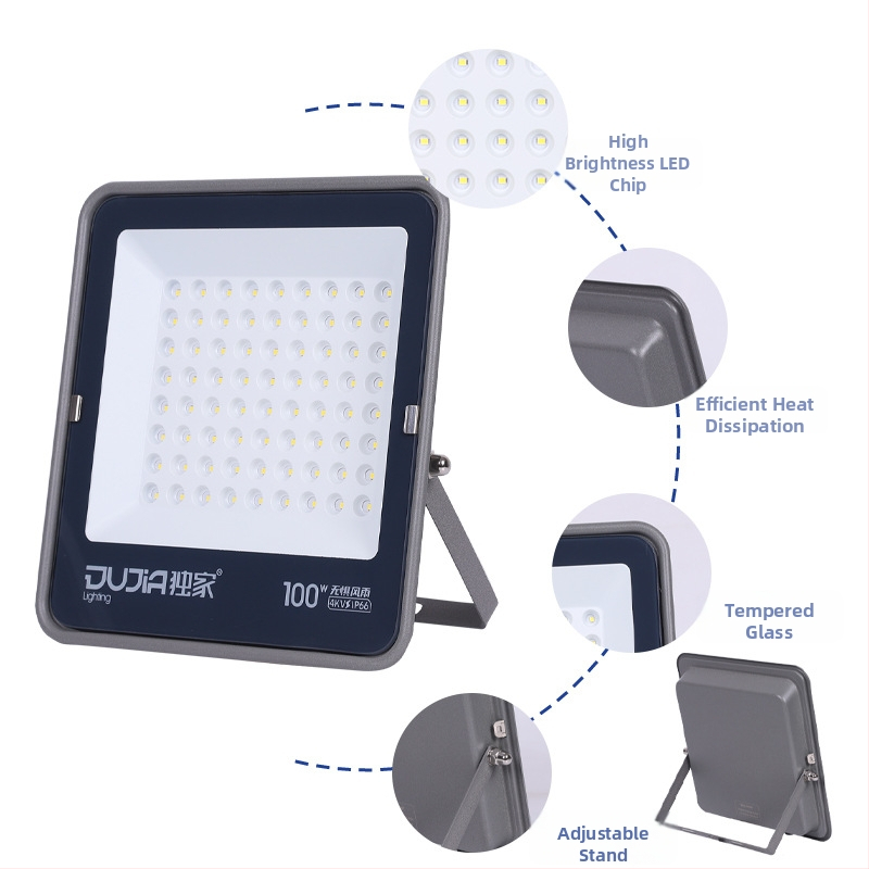 LED kültéri reflektor IP66 vízálló, 100W, alumínium ház, fehér fény, udvarra, műhelybe és gyárba