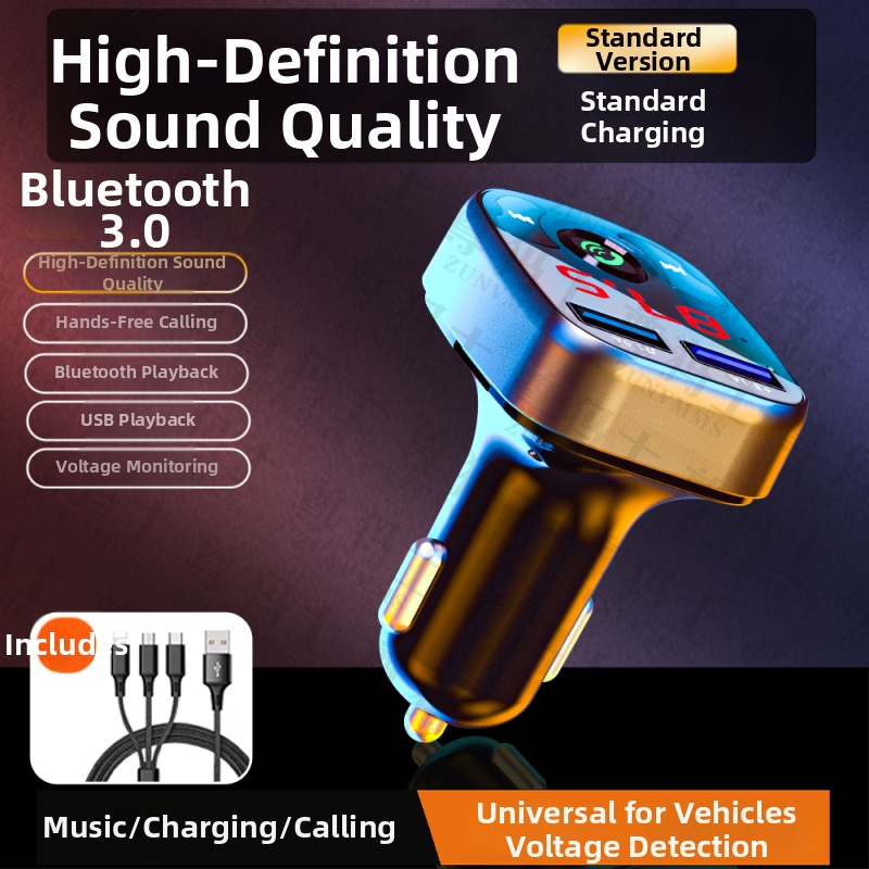 Autós Bluetooth-vevő veszteségmentes hangzással, MP3-lejátszó és gyors töltésű cigarettagyújtó töltő