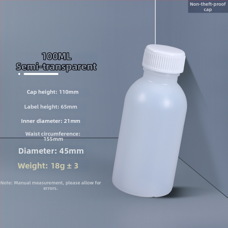 HDPE élelmiszer-minőségű reagáló palack, zárható mintavételi üveg, 100 ml, alkohollal oldható folyadékokhoz, műanyag palack