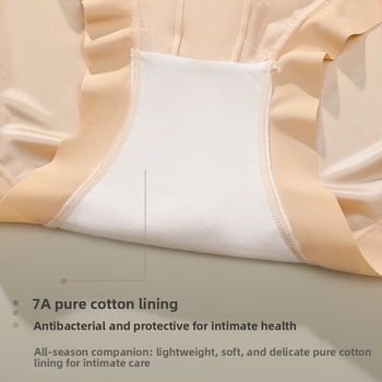 Plusz méretű hálószálas csipkés női alsónemű, magas derék, szatén Ice Silk felület, lélegző pamut bélés a szemérem résznél