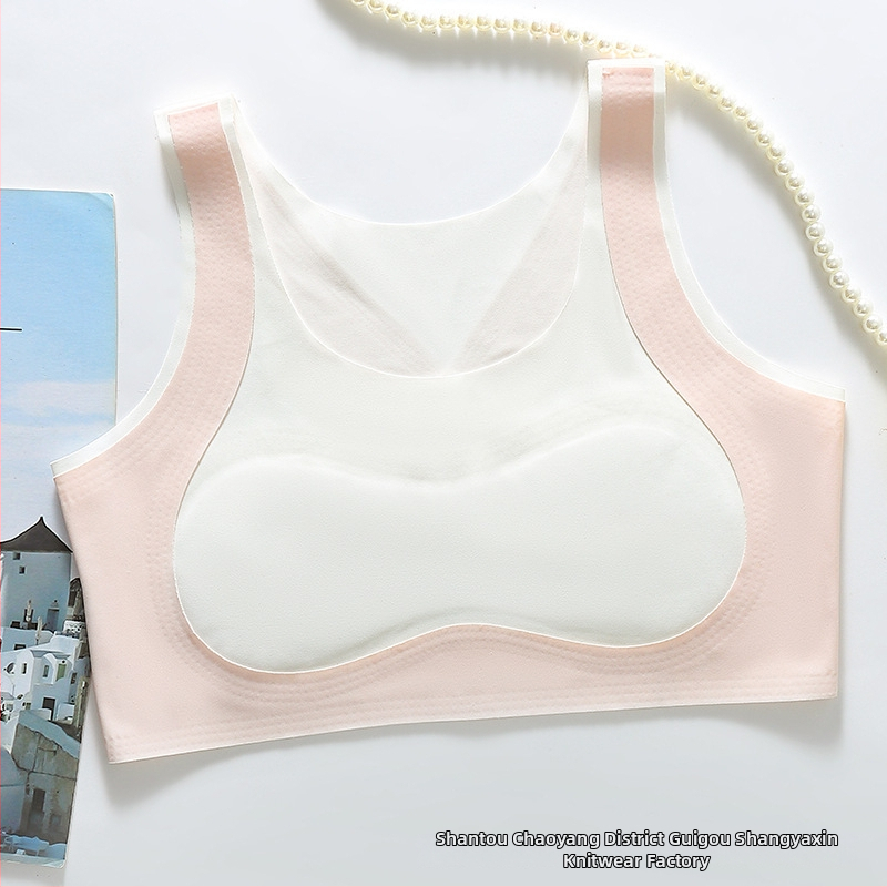Varrásmentes sportmelltartó 12–15 éves lányoknak, hátsó támasztás, nylon, teljes kosár, lélegző és kényelmes.
