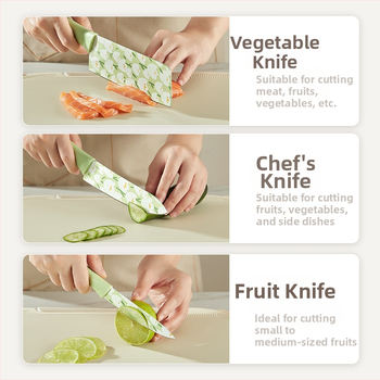 Set de cuțite bucătării Grass Bean cu imprimeu lalea — cuțit bucătărie, cuțit universal, cuțit pentru fructe și cuțit pentru feliat