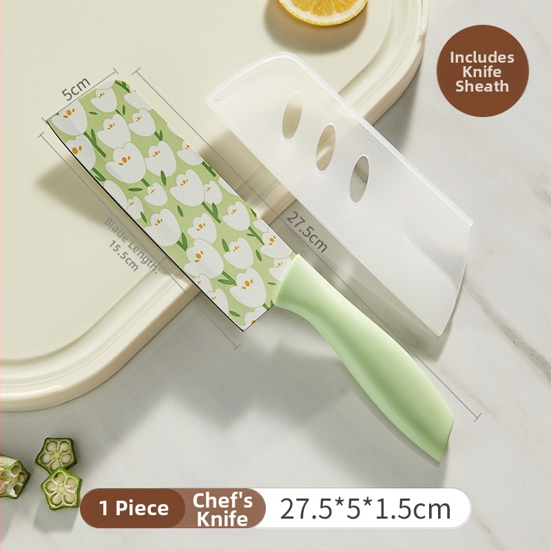 Set de cuțite bucătării Grass Bean cu imprimeu lalea — cuțit bucătărie, cuțit universal, cuțit pentru fructe și cuțit pentru feliat