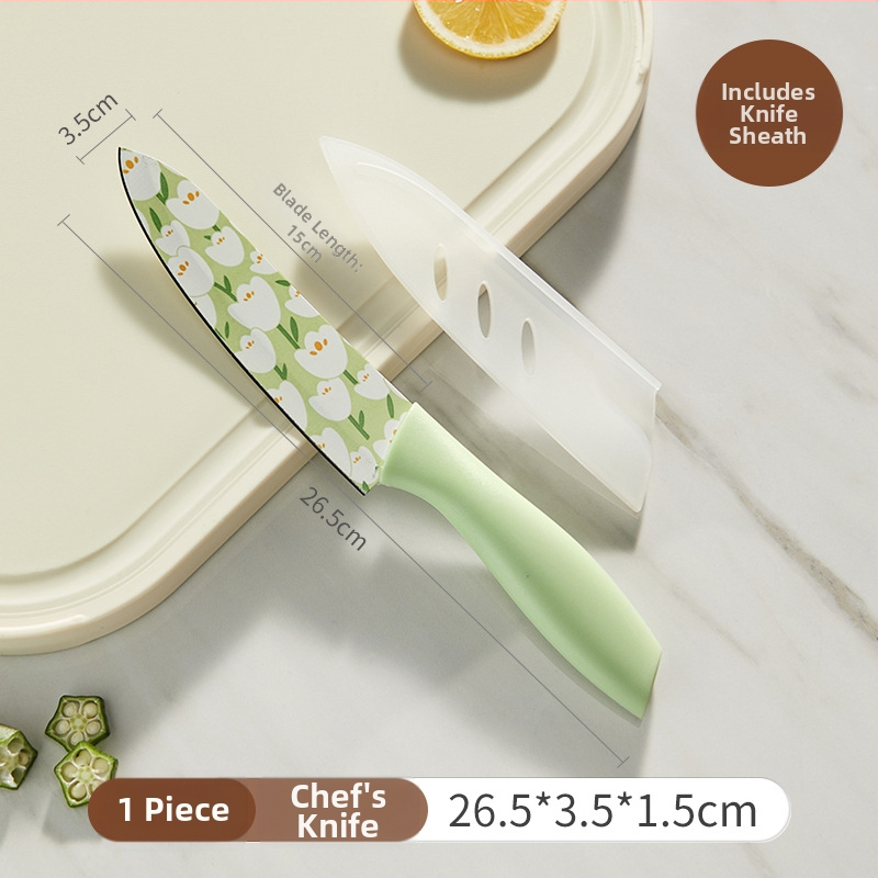 Set de cuțite bucătării Grass Bean cu imprimeu lalea — cuțit bucătărie, cuțit universal, cuțit pentru fructe și cuțit pentru feliat