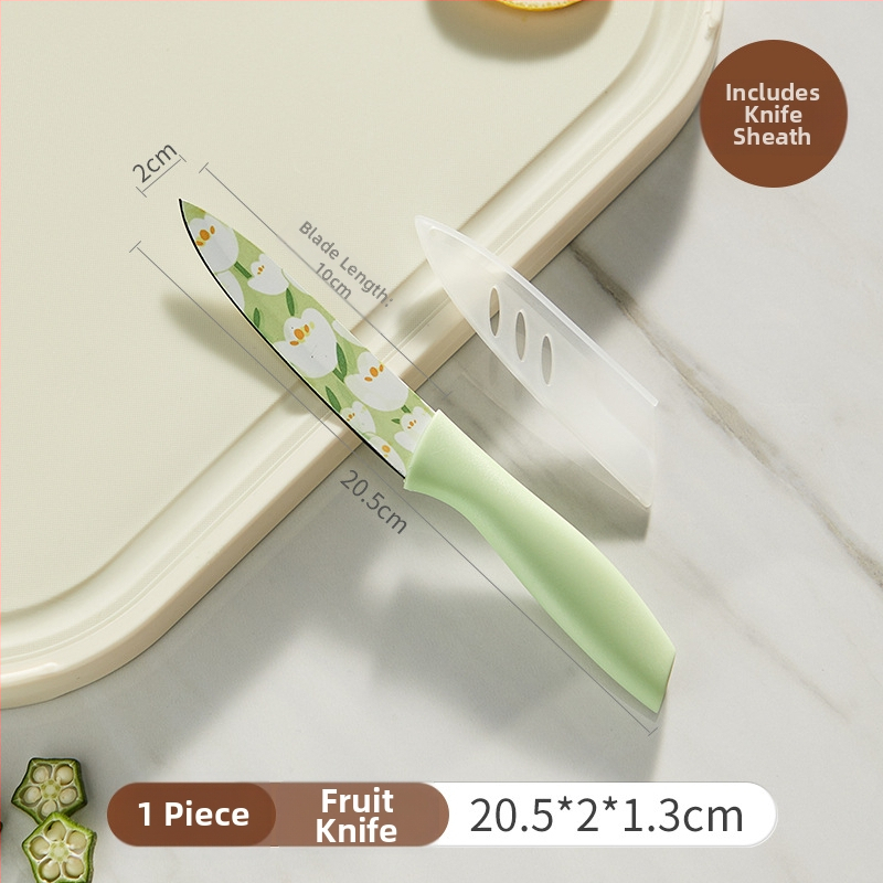 Set de cuțite bucătării Grass Bean cu imprimeu lalea — cuțit bucătărie, cuțit universal, cuțit pentru fructe și cuțit pentru feliat
