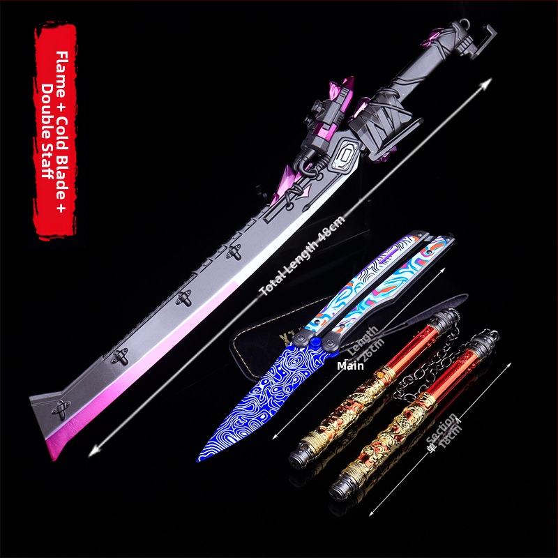 Nunchaku Shenlong metal mare, cuțit de flacură și Cold Front 26 – model decorativ din metal