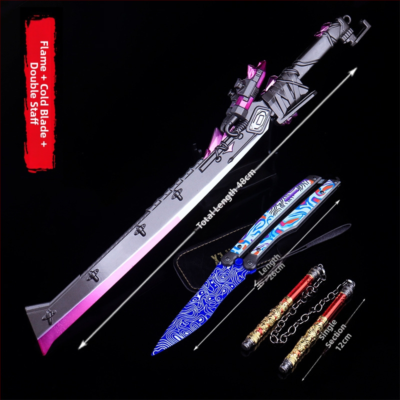 Nunchaku Shenlong metal mare, cuțit de flacură și Cold Front 26 – model decorativ din metal