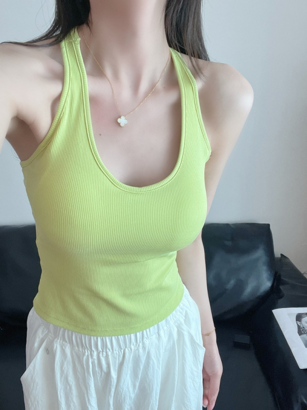 Yize'er Top halter sexy, spate gol, cu căptușeală — Top sportiv pentru yoga, versatil, poate fi purtat ca strat exterior sau interior