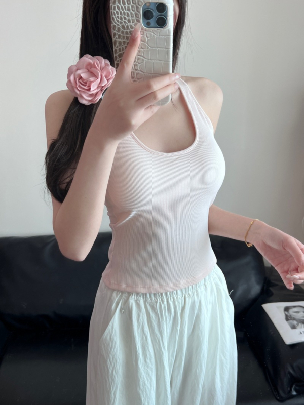 Yize'er Top halter sexy, spate gol, cu căptușeală — Top sportiv pentru yoga, versatil, poate fi purtat ca strat exterior sau interior