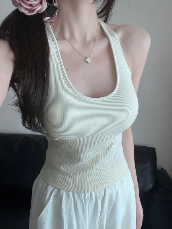 Yize'er Top halter sexy, spate gol, cu căptușeală — Top sportiv pentru yoga, versatil, poate fi purtat ca strat exterior sau interior