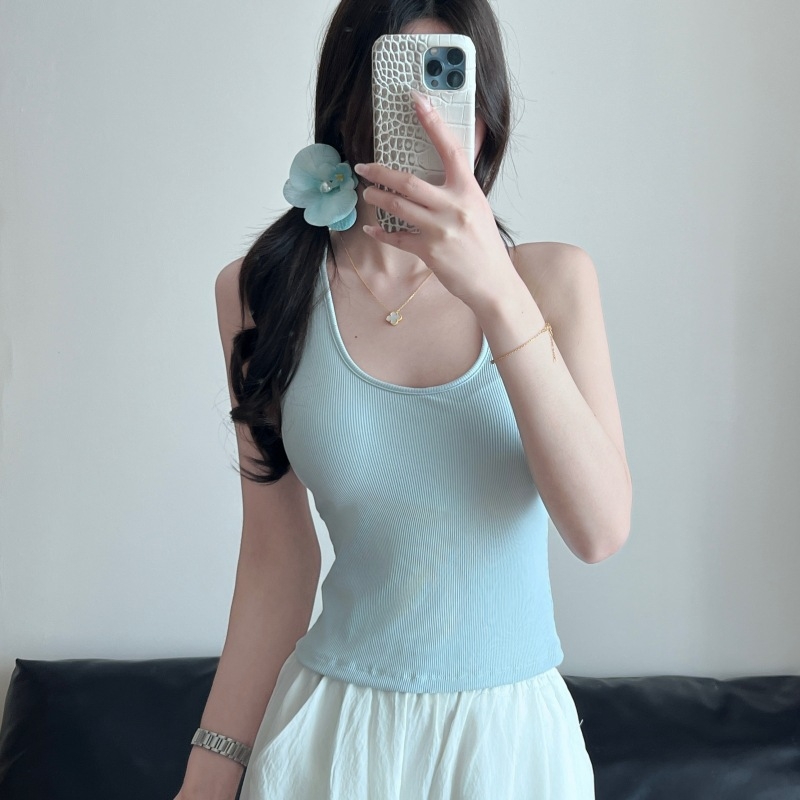 Yize'er Top halter sexy, spate gol, cu căptușeală — Top sportiv pentru yoga, versatil, poate fi purtat ca strat exterior sau interior