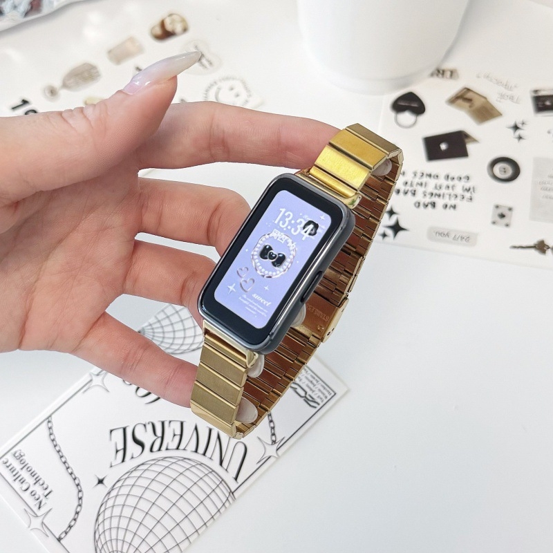 Huawei Band 11/10-hez rozsdamentes acélból készült szíj, egy golyó alakú fémcsattal