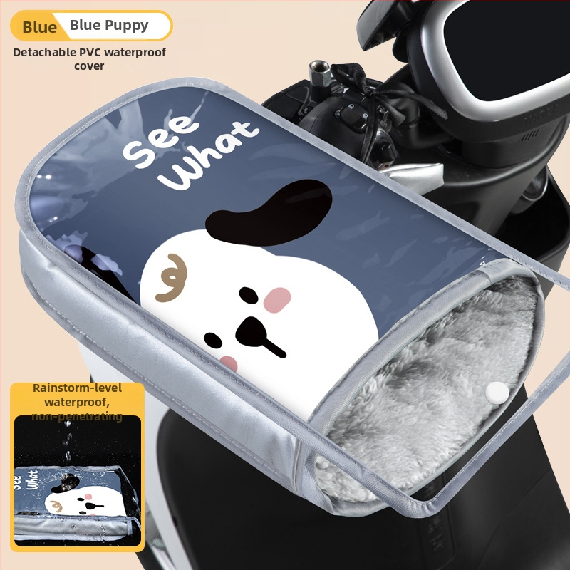 Acoperire pentru ghidon pentru motocicletă electrică, căptușită cu fleece, PVC impermeabil, mănuși groase din bumbac