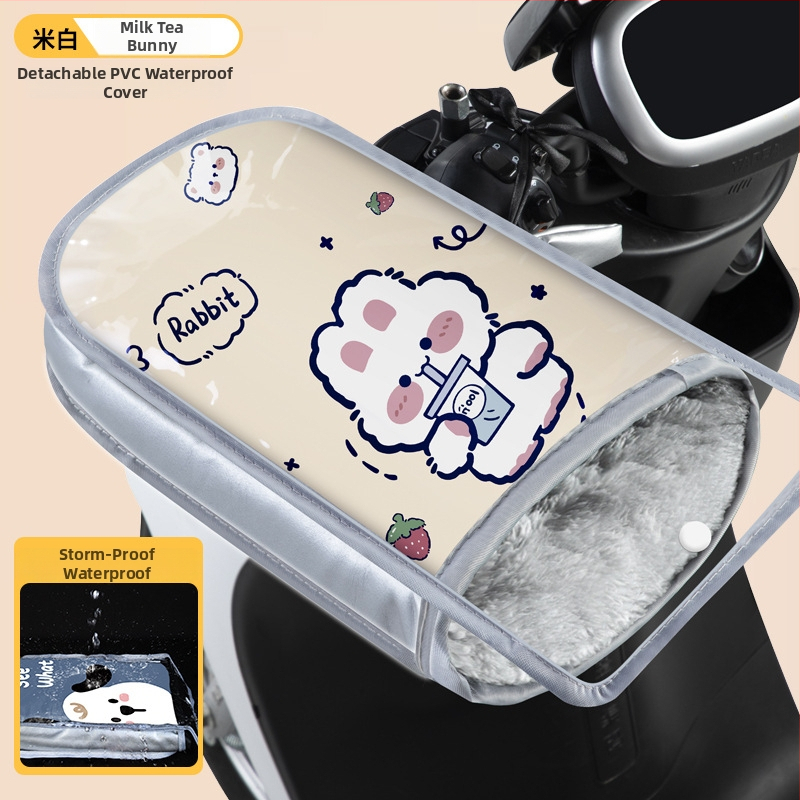 Acoperire pentru ghidon pentru motocicletă electrică, căptușită cu fleece, PVC impermeabil, mănuși groase din bumbac