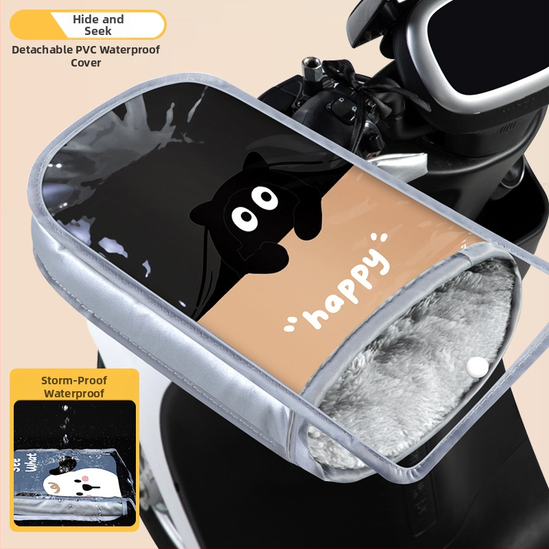 Acoperire pentru ghidon pentru motocicletă electrică, căptușită cu fleece, PVC impermeabil, mănuși groase din bumbac