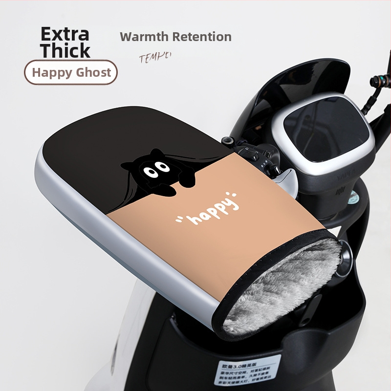 Acoperire pentru ghidon pentru motocicletă electrică, căptușită cu fleece, PVC impermeabil, mănuși groase din bumbac