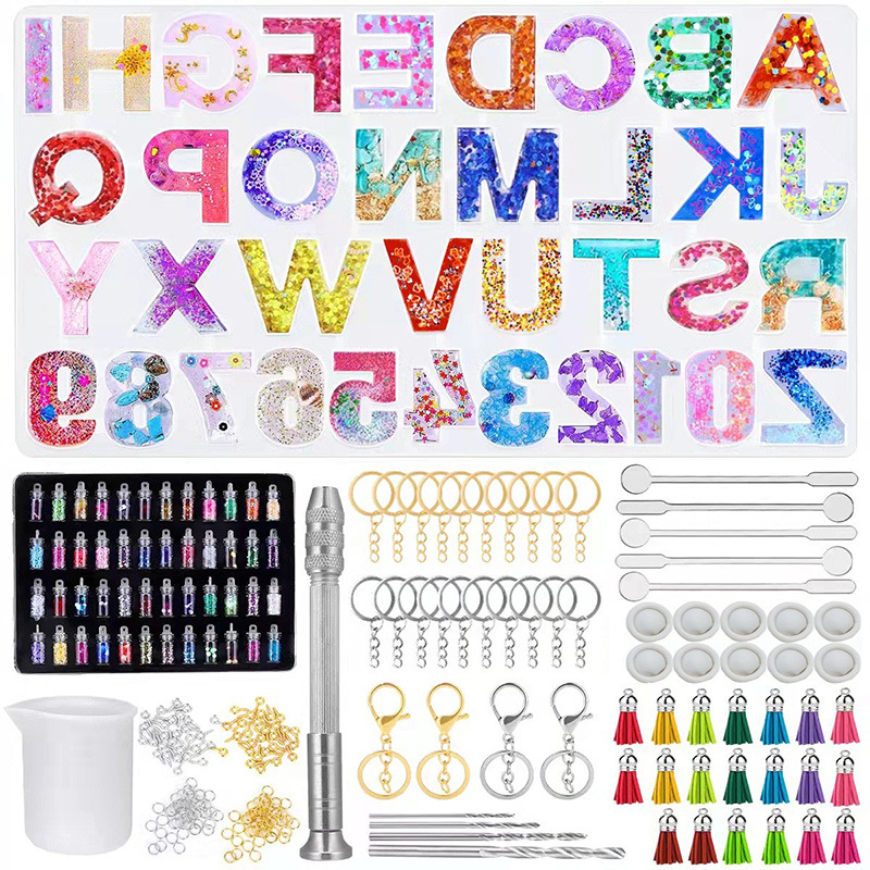 Set de matrițe din silicon pentru litere și cifre în rășină cristală – breloace DIY