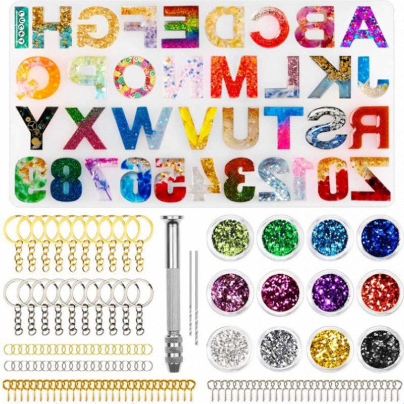 Set de matrițe din silicon pentru litere și cifre în rășină cristală – breloace DIY