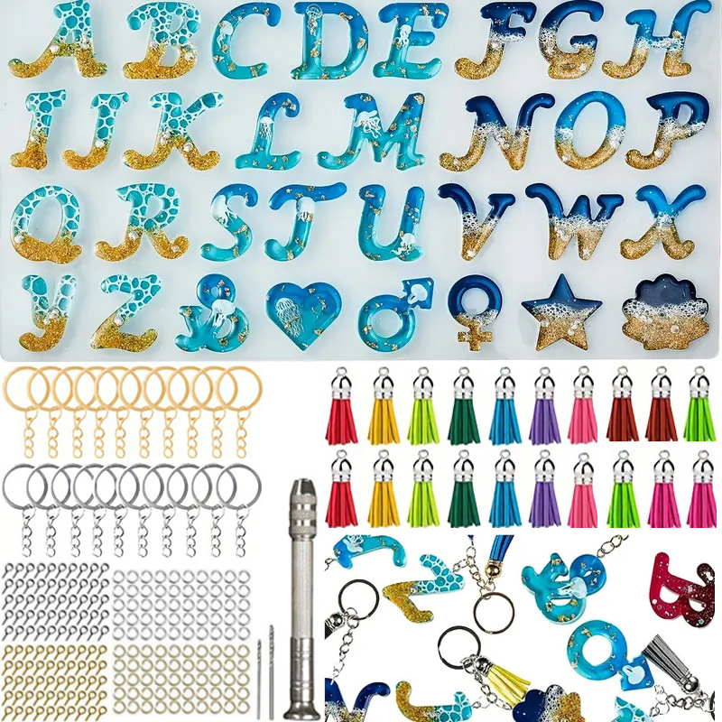 Set de matrițe din silicon pentru litere și cifre în rășină cristală – breloace DIY