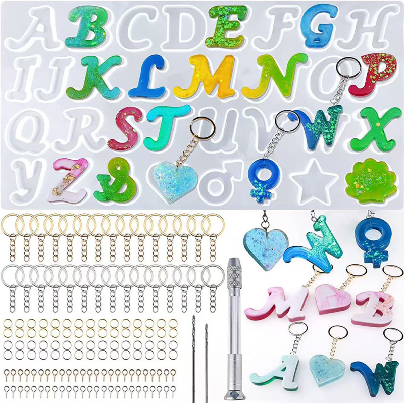 Set de matrițe din silicon pentru litere și cifre în rășină cristală – breloace DIY