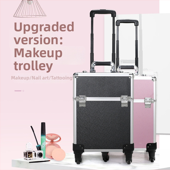 Valiză de machiaj profesională, cu capacitate mare, din aluminiu, cu role, pentru machiaj, microblading și artă a unghiilor