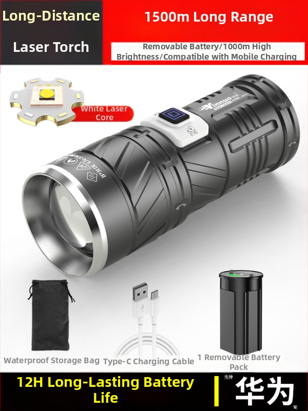 Fener LED Yinnuo pentru exterior - reîncărcabil, ultra-luminos, rază lungă peste 500 m, impermeabil, portabil, lanternă tactică de căutare