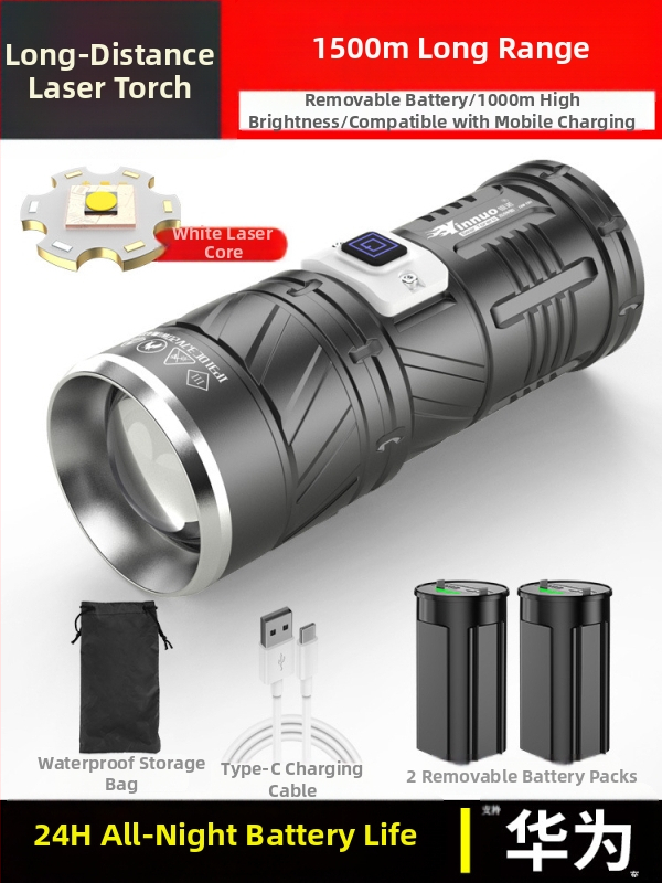 Fener LED Yinnuo pentru exterior - reîncărcabil, ultra-luminos, rază lungă peste 500 m, impermeabil, portabil, lanternă tactică de căutare