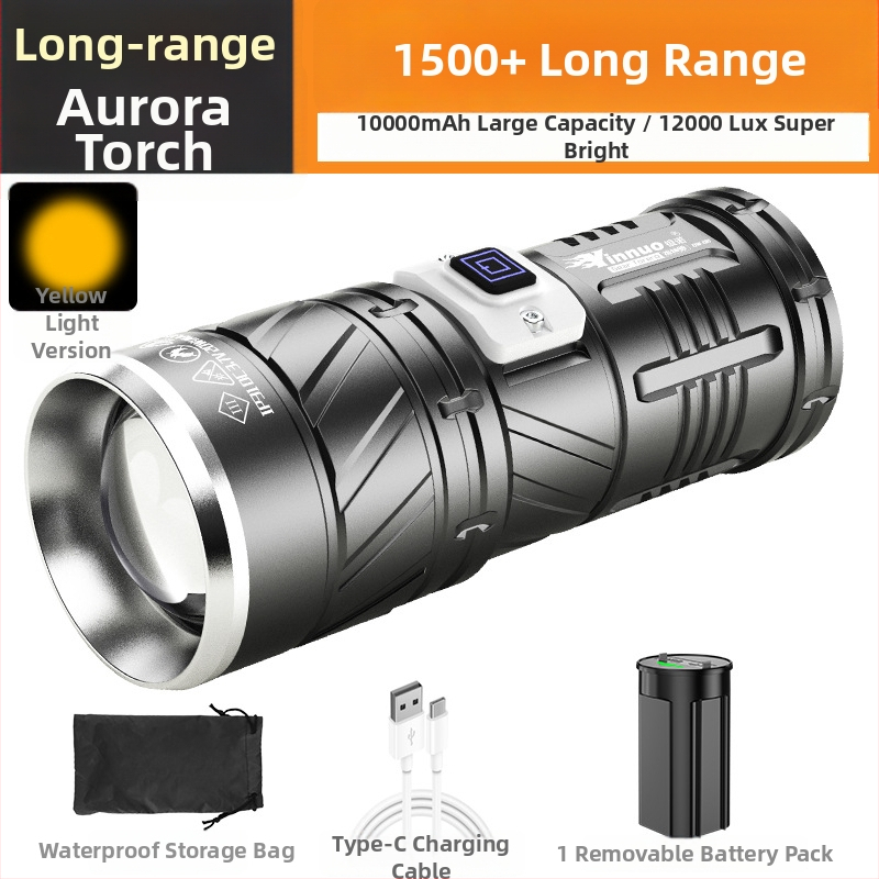 Fener LED Yinnuo pentru exterior - reîncărcabil, ultra-luminos, rază lungă peste 500 m, impermeabil, portabil, lanternă tactică de căutare