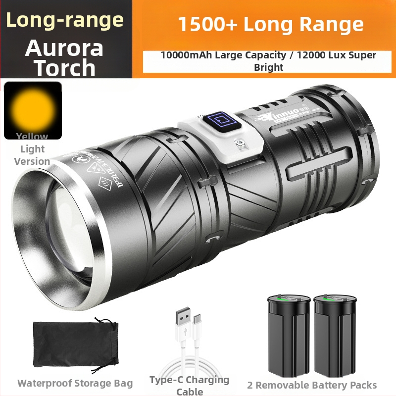 Fener LED Yinnuo pentru exterior - reîncărcabil, ultra-luminos, rază lungă peste 500 m, impermeabil, portabil, lanternă tactică de căutare