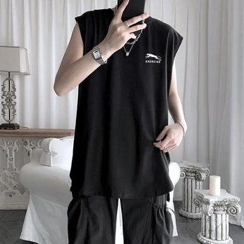 Tricou bărbătesc fără mâneci, primăvară-vară, guler rotund, subțire, croială lejeră, casual sport