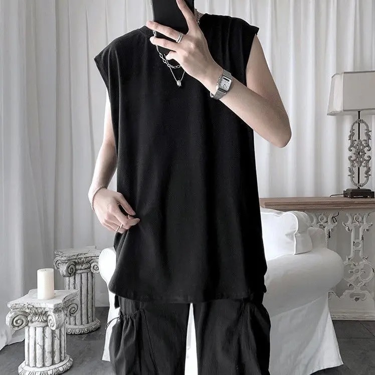 Tricou bărbătesc fără mâneci, primăvară-vară, guler rotund, subțire, croială lejeră, casual sport