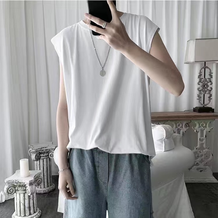 Tricou bărbătesc fără mâneci, primăvară-vară, guler rotund, subțire, croială lejeră, casual sport