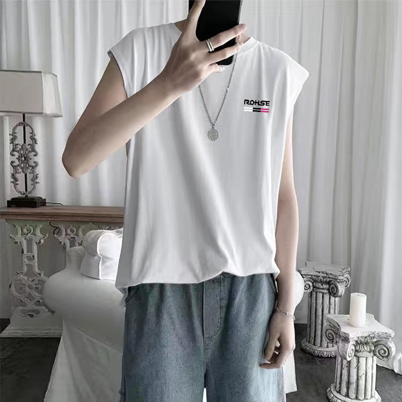 Tricou bărbătesc fără mâneci, primăvară-vară, guler rotund, subțire, croială lejeră, casual sport