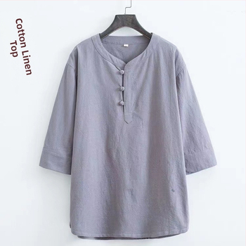 Tricou bărbătesc din bumbac, stil chinezesc, mâneci scurte, croială lejeră, cu nasturi