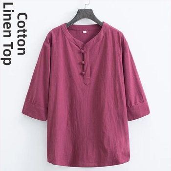 Tricou bărbătesc din bumbac, stil chinezesc, mâneci scurte, croială lejeră, cu nasturi