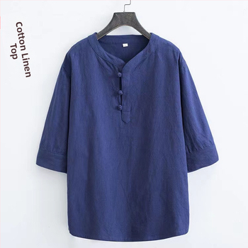 Tricou bărbătesc din bumbac, stil chinezesc, mâneci scurte, croială lejeră, cu nasturi