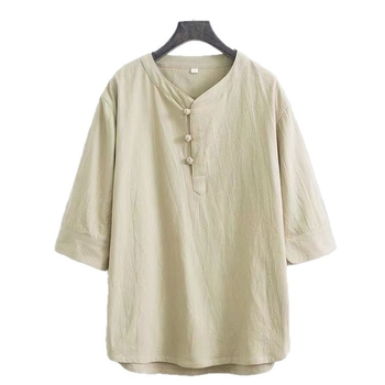Tricou bărbătesc din bumbac, stil chinezesc, mâneci scurte, croială lejeră, cu nasturi