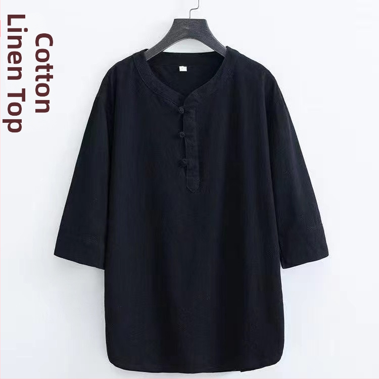 Tricou bărbătesc din bumbac, stil chinezesc, mâneci scurte, croială lejeră, cu nasturi