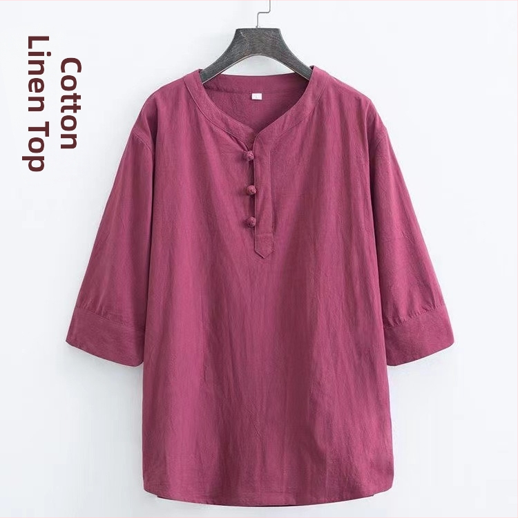 Tricou bărbătesc din bumbac, stil chinezesc, mâneci scurte, croială lejeră, cu nasturi
