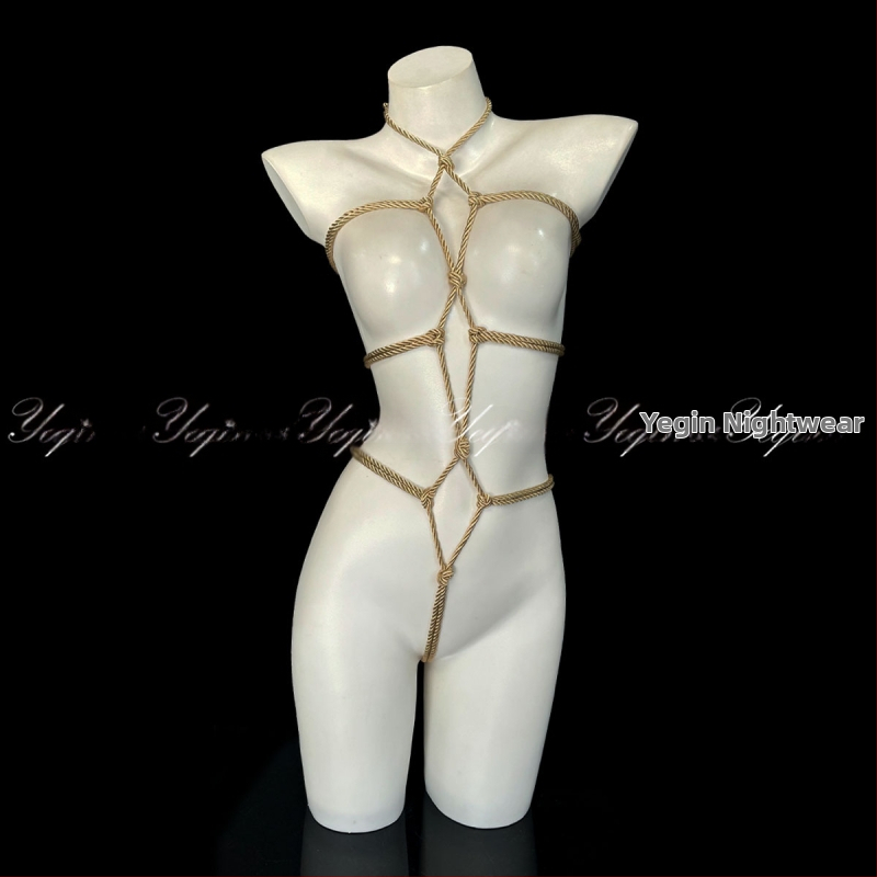 Set de lenjerie erotică pentru cupluri, cu deschidere între picioare, bodysuit bondage cu funie 7815