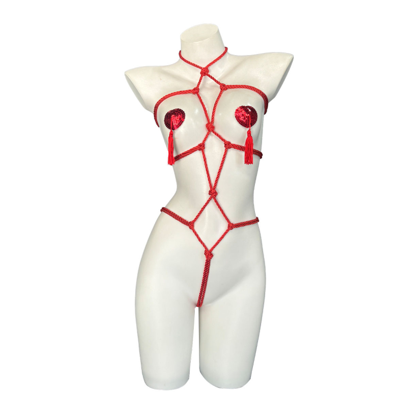 Set de lenjerie erotică pentru cupluri, cu deschidere între picioare, bodysuit bondage cu funie 7815
