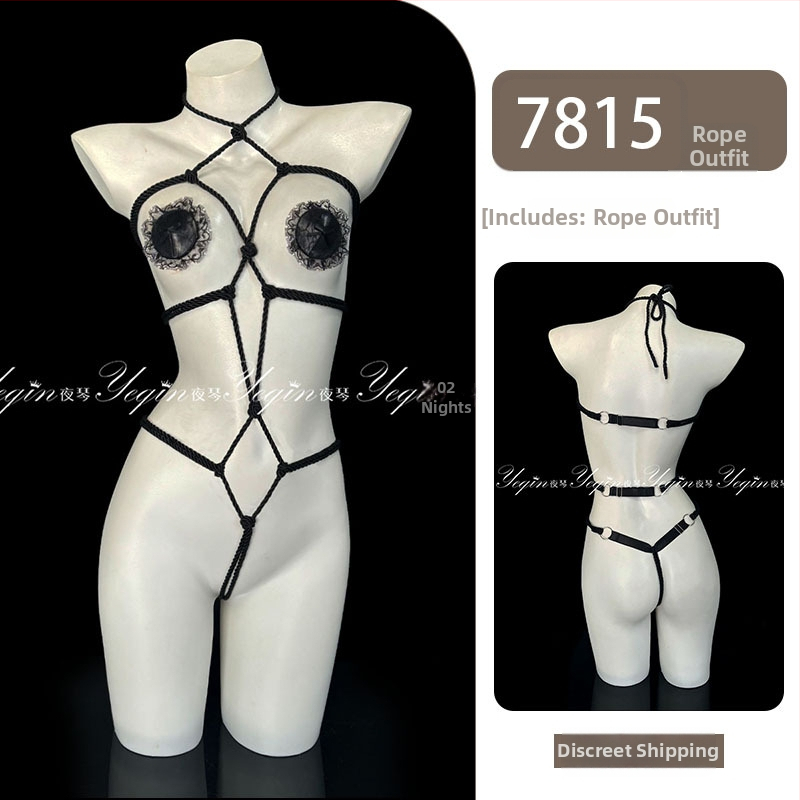 Set de lenjerie erotică pentru cupluri, cu deschidere între picioare, bodysuit bondage cu funie 7815