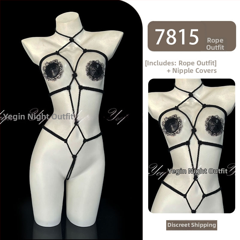 Set de lenjerie erotică pentru cupluri, cu deschidere între picioare, bodysuit bondage cu funie 7815