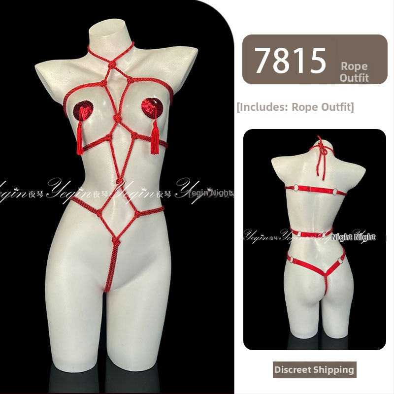 Set de lenjerie erotică pentru cupluri, cu deschidere între picioare, bodysuit bondage cu funie 7815