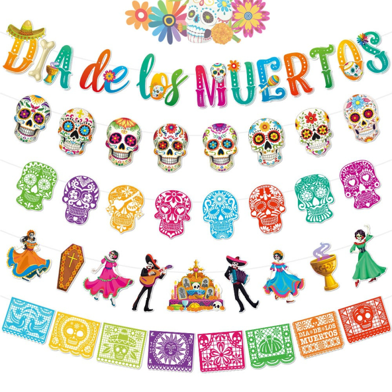 Banner cu cranii pentru decor Dia de los Muertos