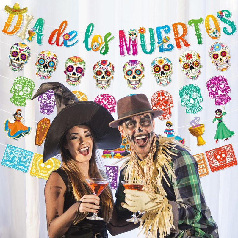 Banner cu cranii pentru decor Dia de los Muertos