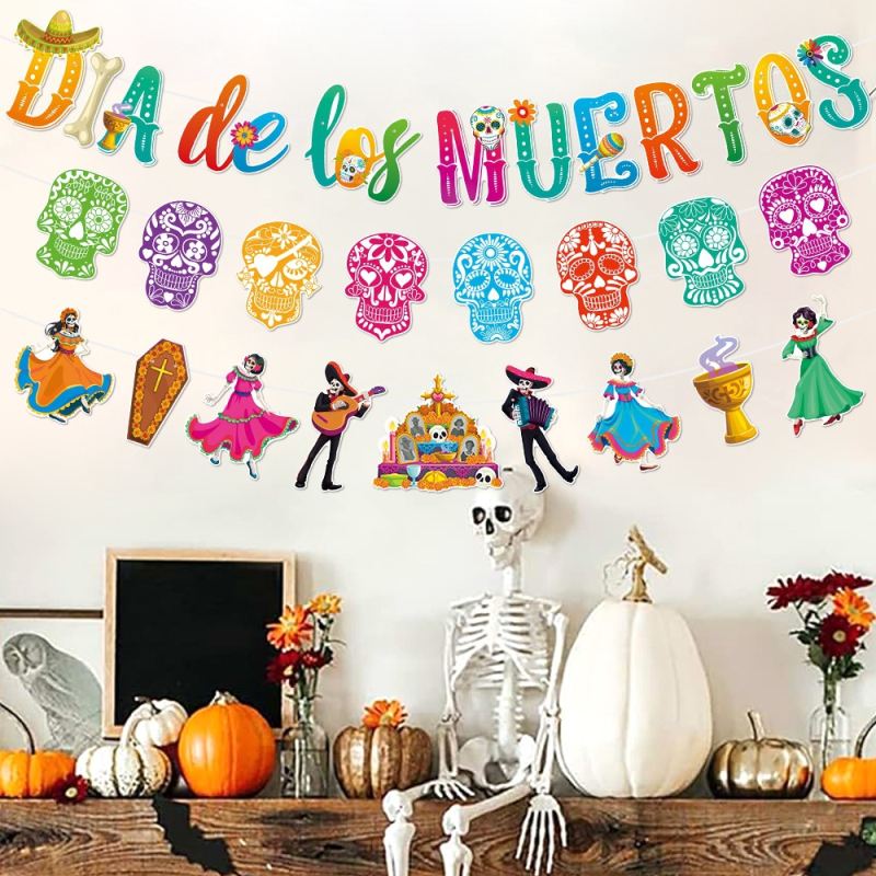 Banner cu cranii pentru decor Dia de los Muertos