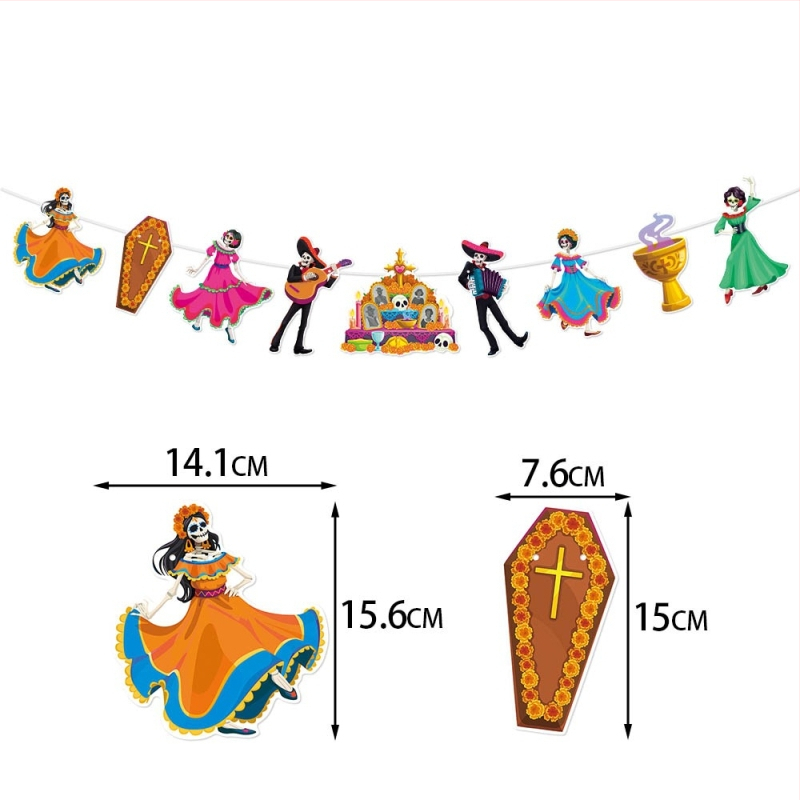 Banner cu cranii pentru decor Dia de los Muertos